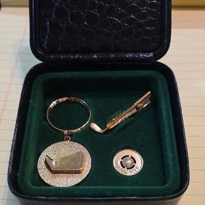 Gold Golf-Themed Keychain and Tie Clip Set